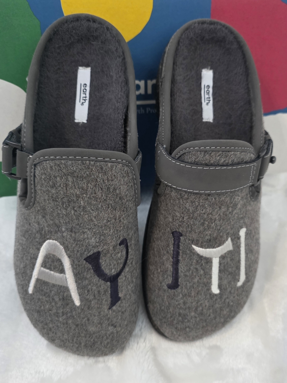 Earth Dark Grey Multi Ayiti Fabric Slip-On Mule Clogs Dream Renmen Size 7M